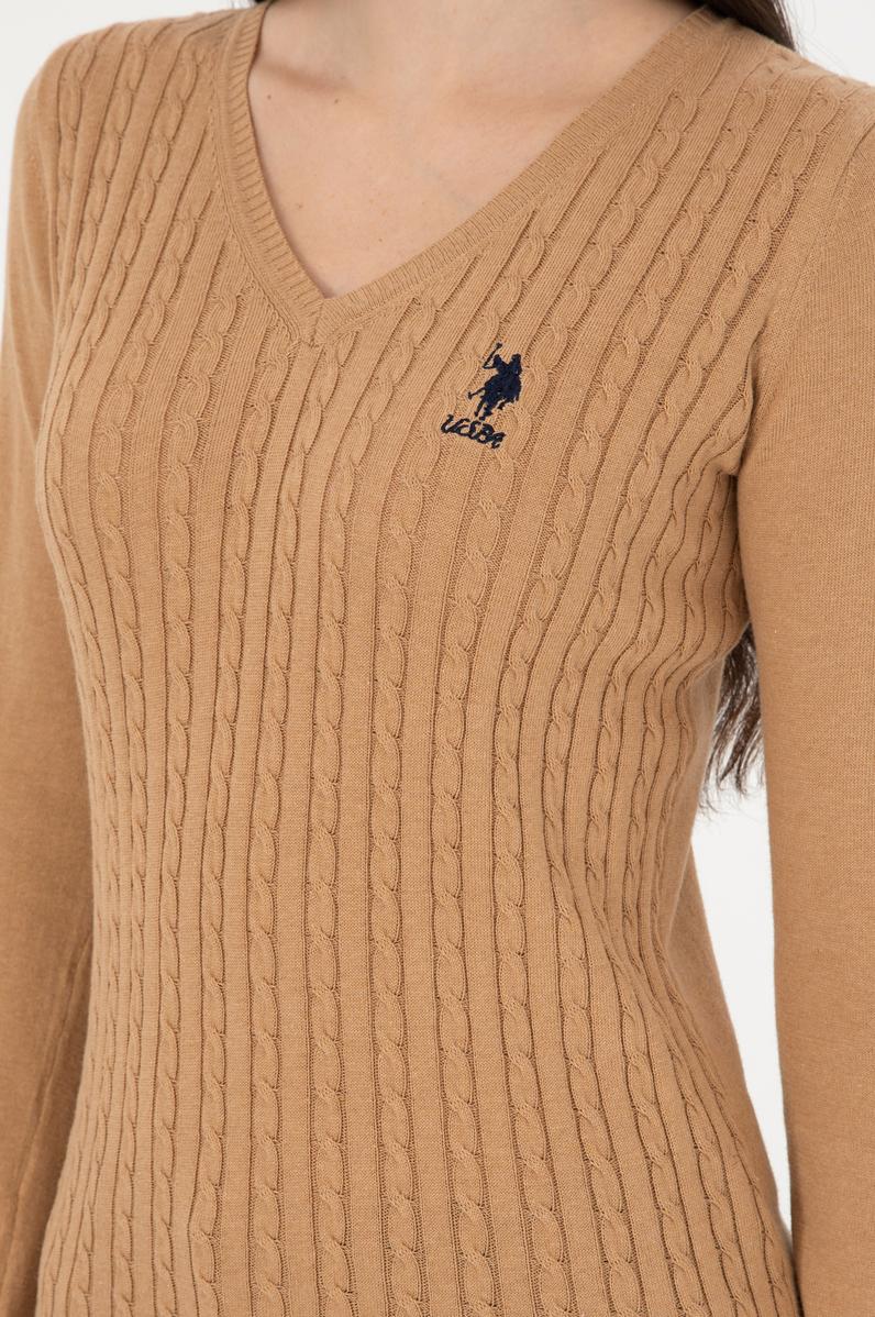 Kadın Krem Basic V Yaka Kazak