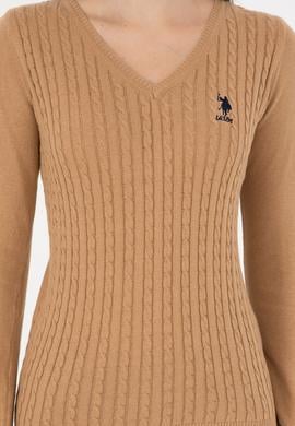 Kadın Krem Basic V Yaka Kazak - 50289486033