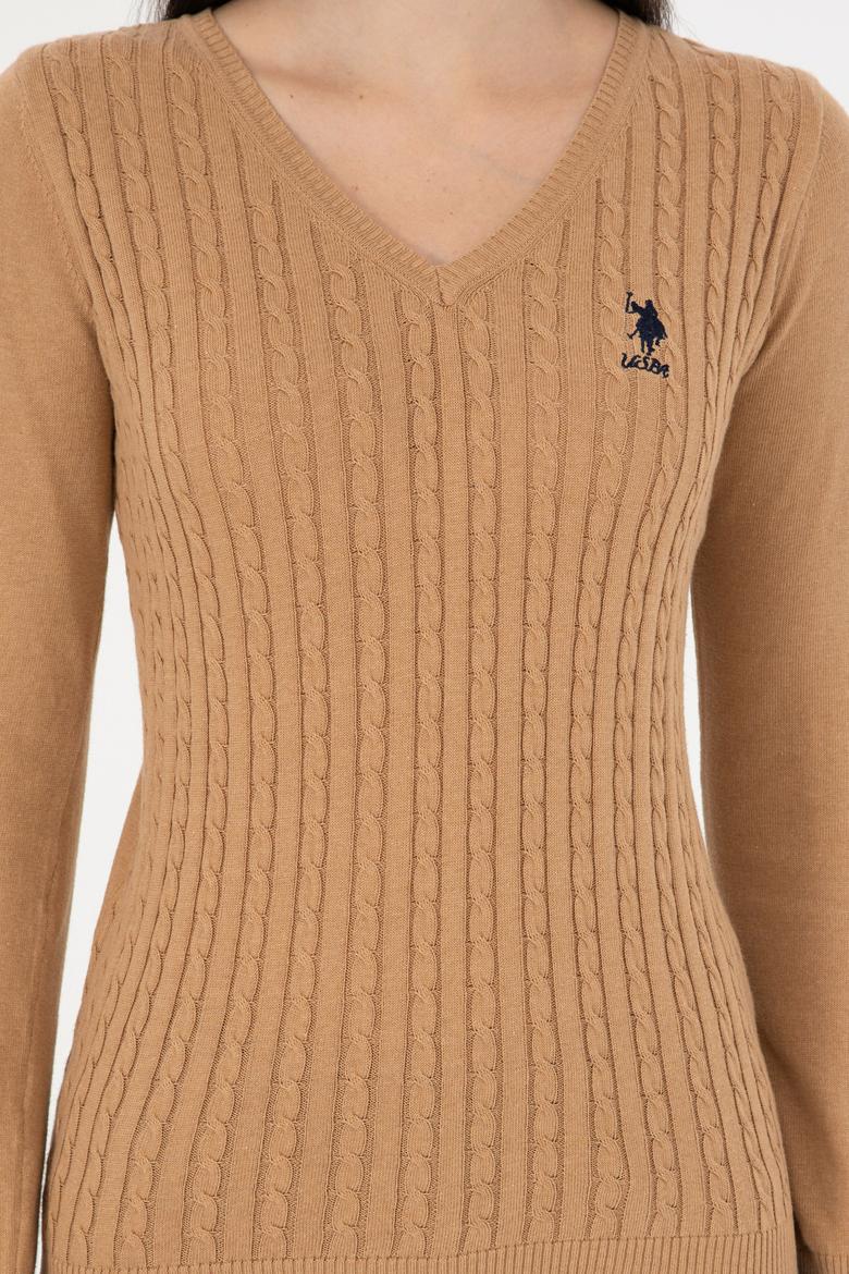 Kadın Krem Basic V Yaka Kazak - 50289486033