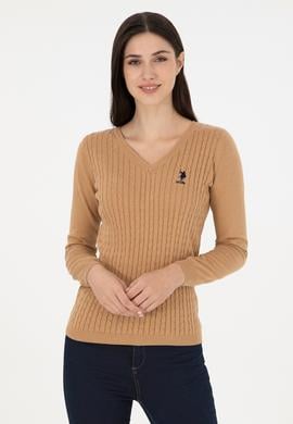 Kadın Krem Basic V Yaka Kazak - 50289486033