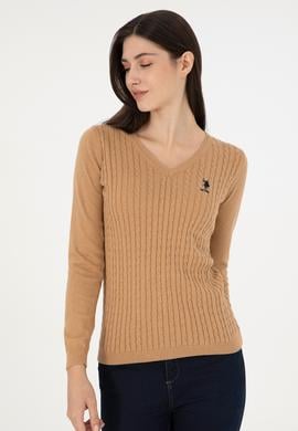 Kadın Krem Basic V Yaka Kazak - 50289486033