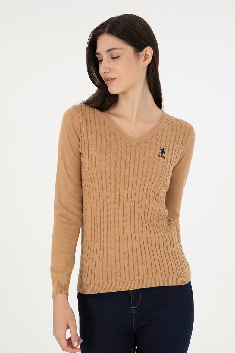 Kadın Krem Basic V Yaka Kazak - 50289486033