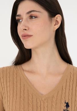 Kadın Krem Basic V Yaka Kazak - 50289486033