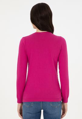 Kadın Fuşya V Yaka Basic Kazak - 50289486060