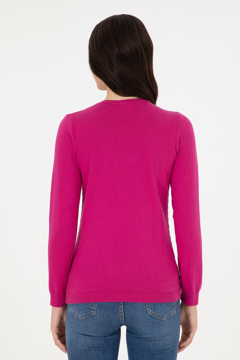 Kadın Fuşya V Yaka Basic Kazak - 50289486060