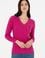 Kadın Fuşya V Yaka Basic Kazak