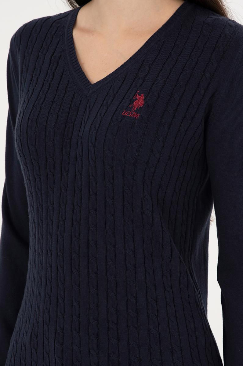 Kadın Lacivert Basic V Yaka Kazak