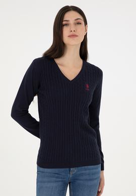 Kadın Lacivert Basic V Yaka Kazak - 50289486018