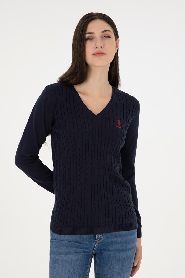 Kadın Lacivert Basic V Yaka Kazak - 50289486018