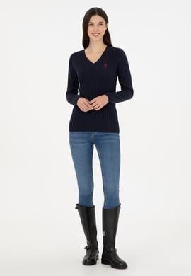 Kadın Lacivert Basic V Yaka Kazak - 50289486018