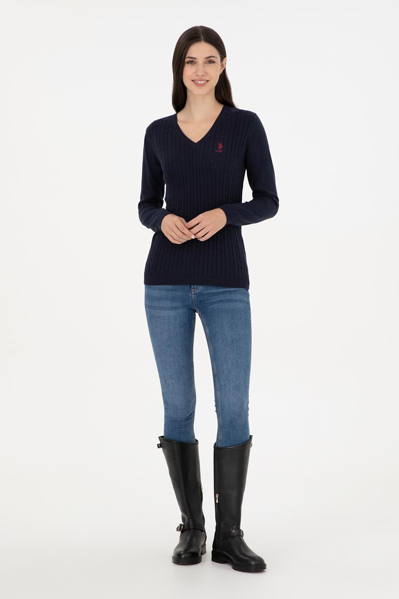 Kadın Lacivert Basic V Yaka Kazak - 50289486018