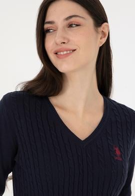 Kadın Lacivert Basic V Yaka Kazak - 50289486018