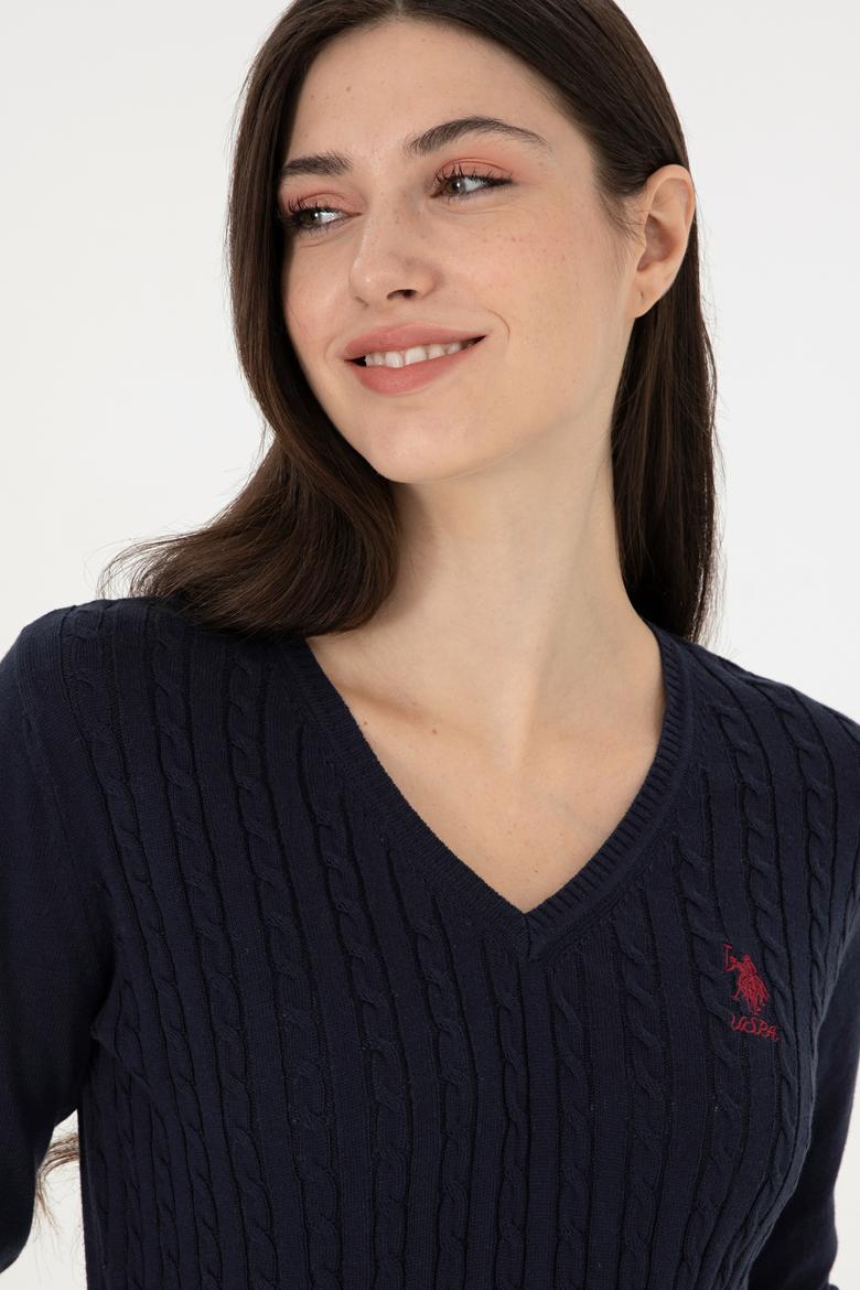 Kadın Lacivert Basic V Yaka Kazak - 50289486018