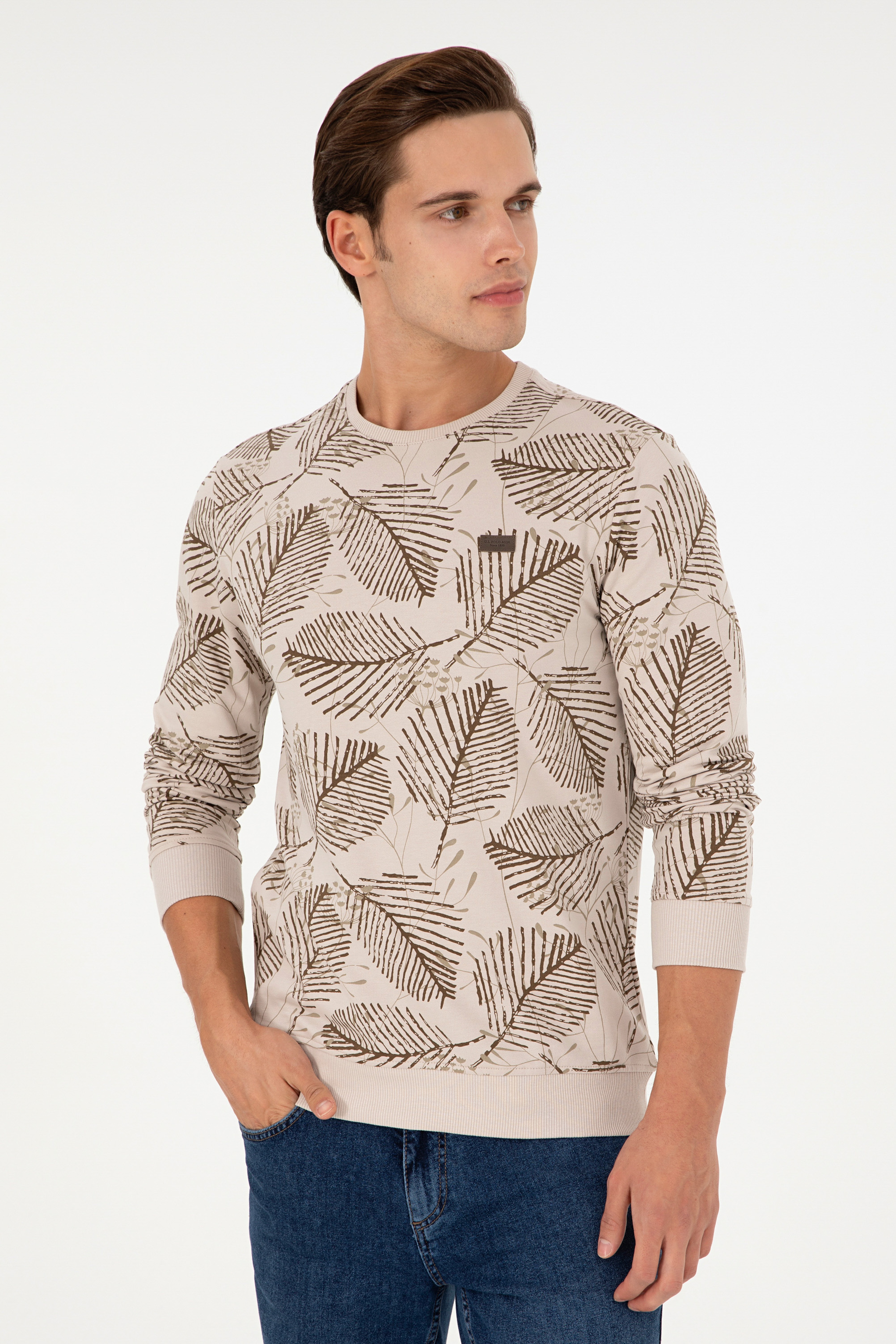 Erkek Regular Fit Bisiklet Yaka Camel Sweatshirt