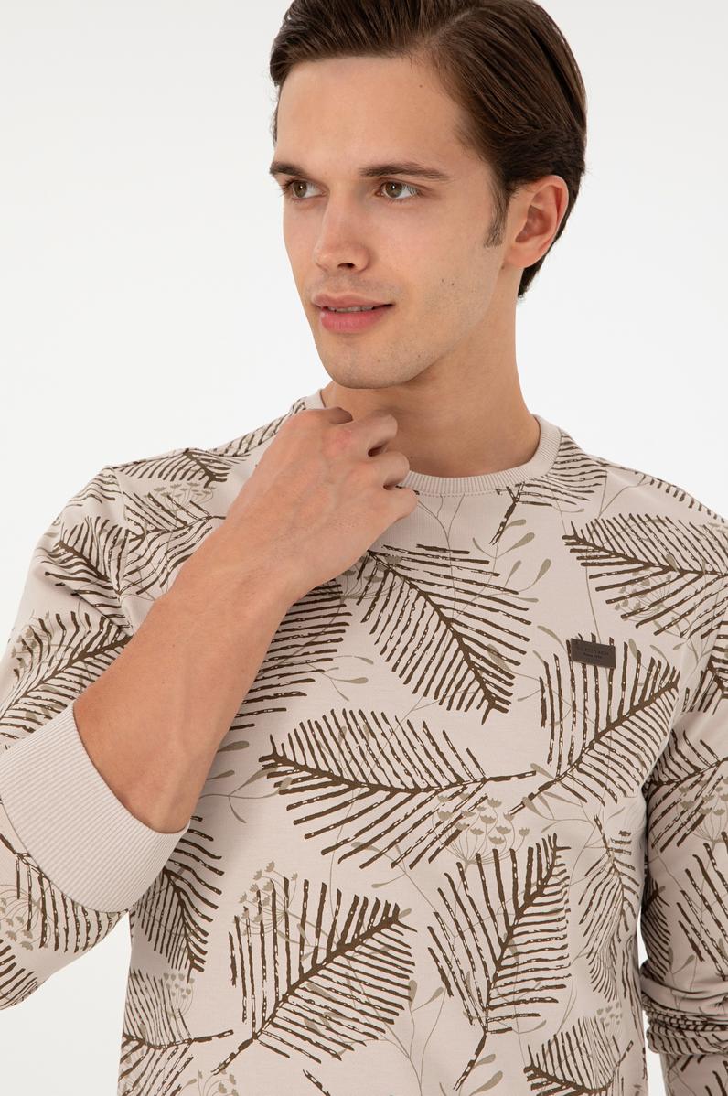 Erkek Regular Fit Bisiklet Yaka Camel Sweatshirt