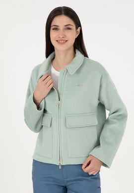 Kadın Su Yeşili Kaşe Mont - 50291493004