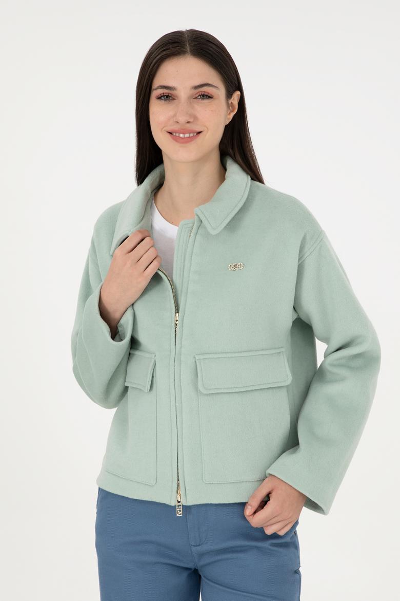 Kadın Su Yeşili Kaşe Mont - 50291493004