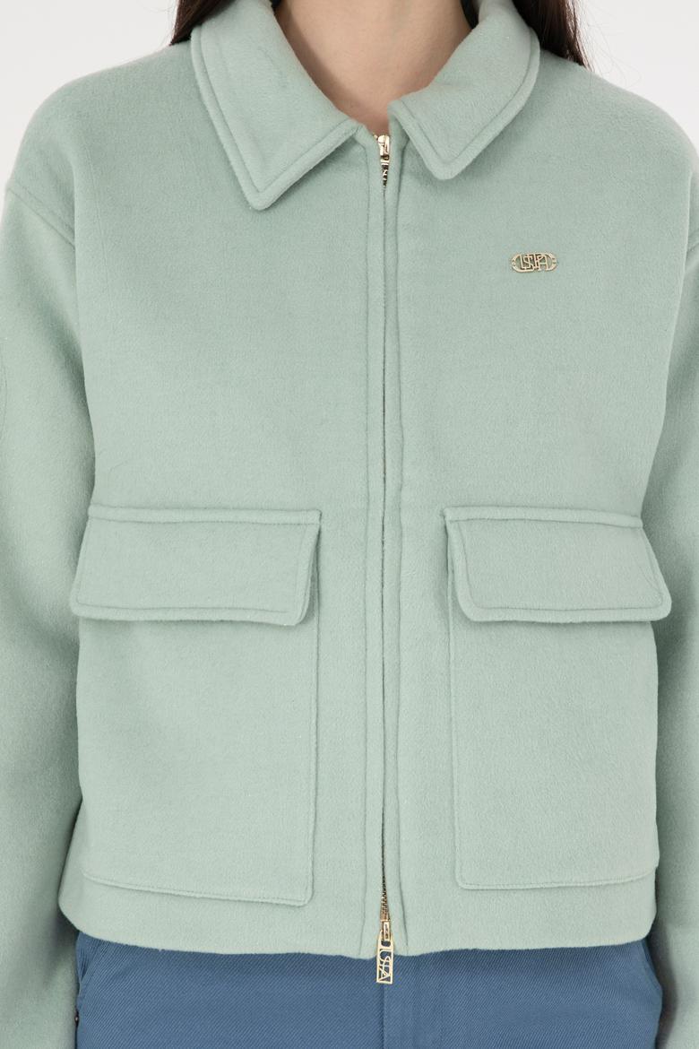 Kadın Su Yeşili Kaşe Mont - 50291493004