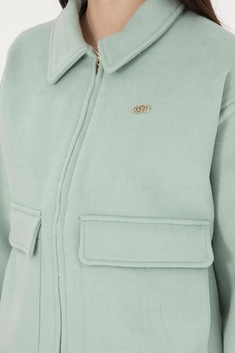 Kadın Su Yeşili Kaşe Mont - 50291493004