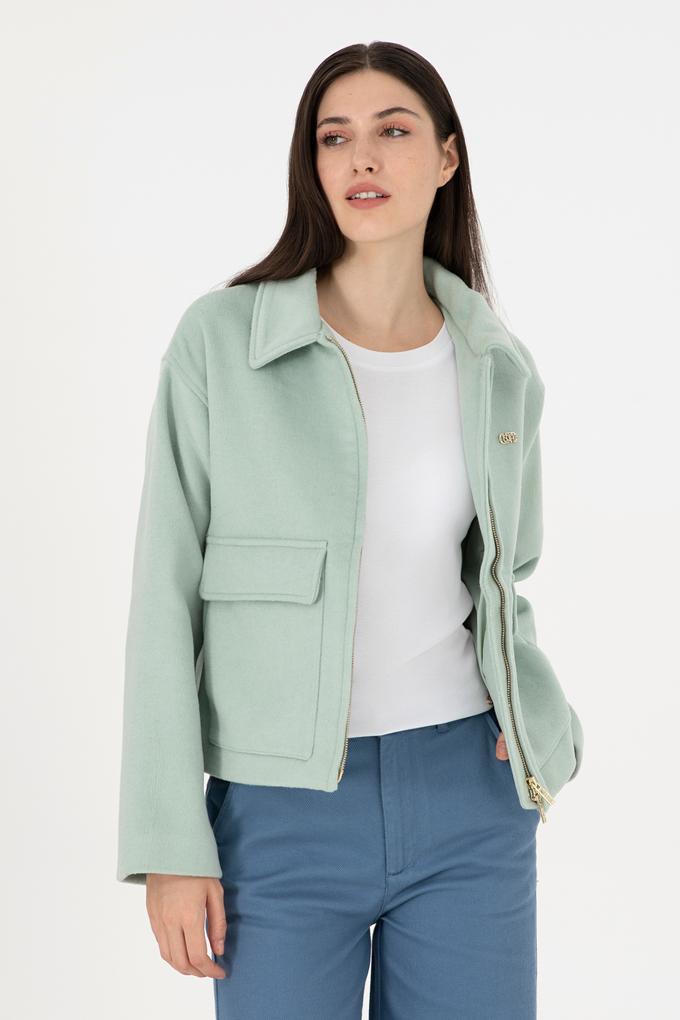 Kadın Su Yeşili Kaşe Mont
