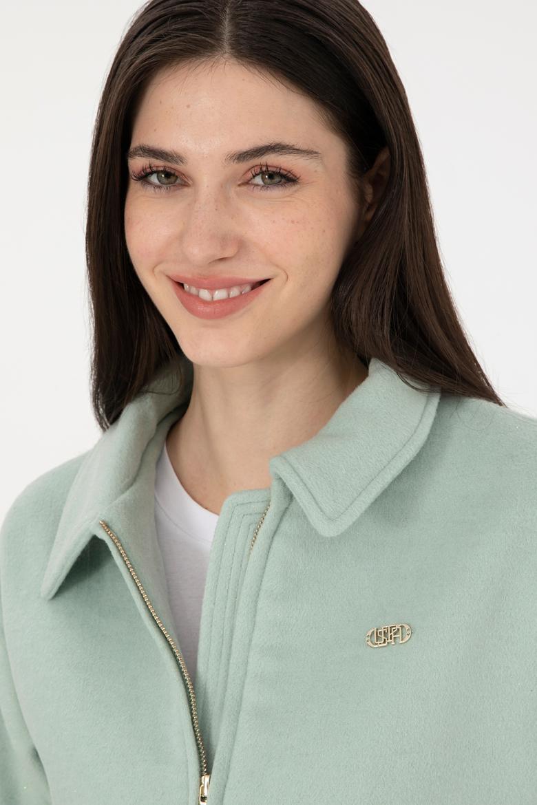 Kadın Su Yeşili Kaşe Mont - 50291493004