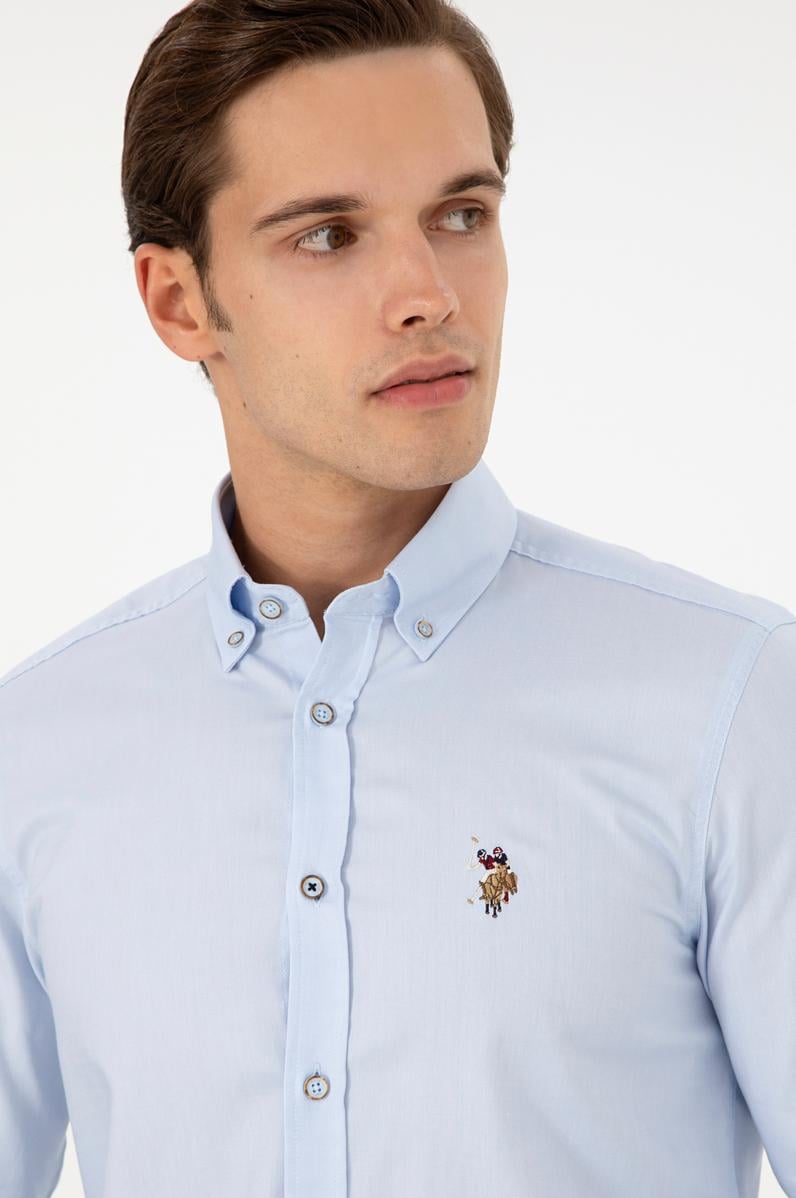 Erkek Açık Mavi Uzun Kollu Basic Gömlek