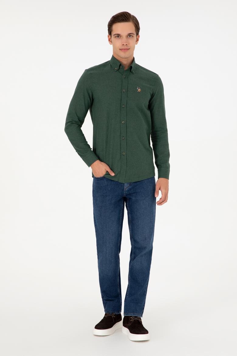 Erkek Koyu Yeşil Uzun Kollu Basic Gömlek - 50293980128