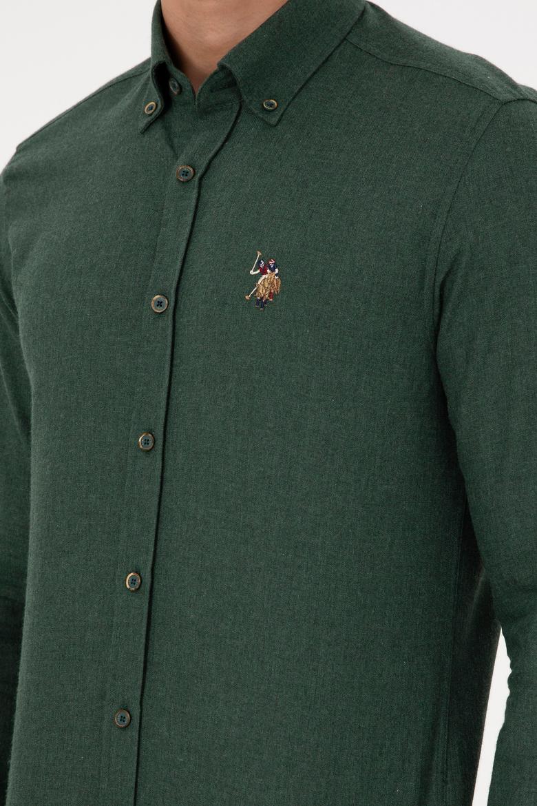 Erkek Koyu Yeşil Uzun Kollu Basic Gömlek - 50293980128