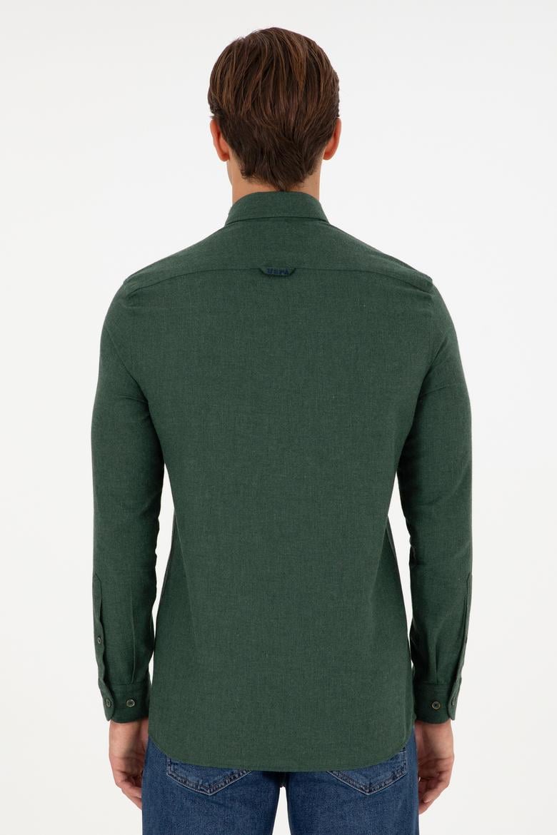 Erkek Koyu Yeşil Uzun Kollu Basic Gömlek - 50293980128