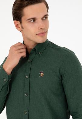 Erkek Koyu Yeşil Uzun Kollu Basic Gömlek - 50293980128