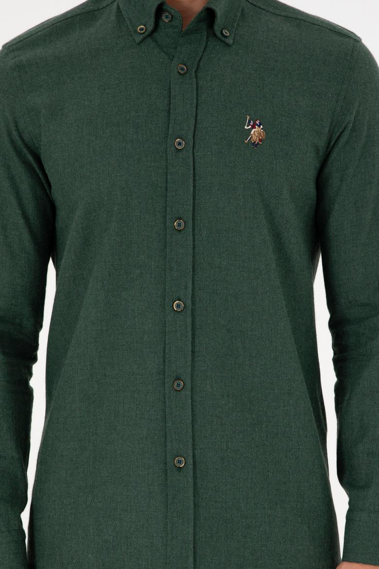 Erkek Koyu Yeşil Uzun Kollu Basic Gömlek - 50293980128