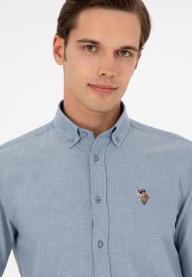 Erkek Saks Uzun Kollu Basic Gömlek - 50293980085