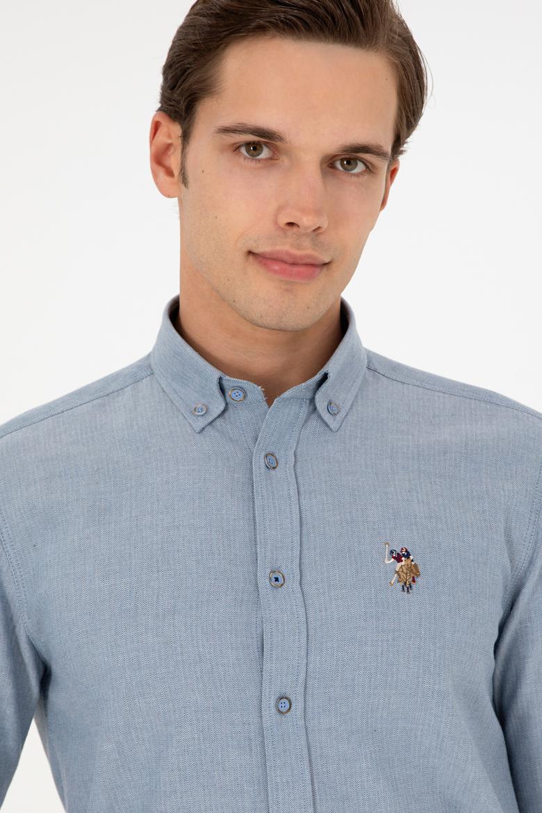 Erkek Saks Uzun Kollu Basic Gömlek - 50293980085