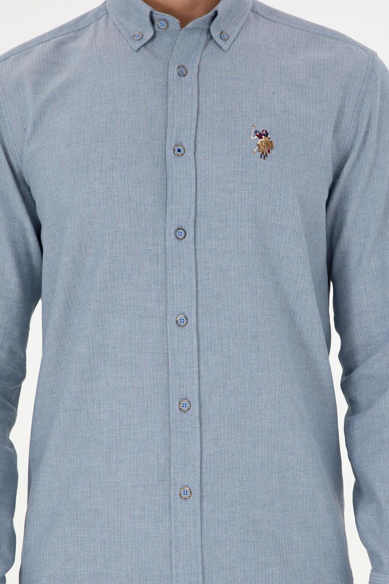 Erkek Saks Uzun Kollu Basic Gömlek - 50293980085