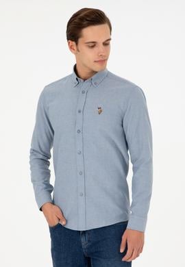 Erkek Saks Uzun Kollu Basic Gömlek - 50293980085