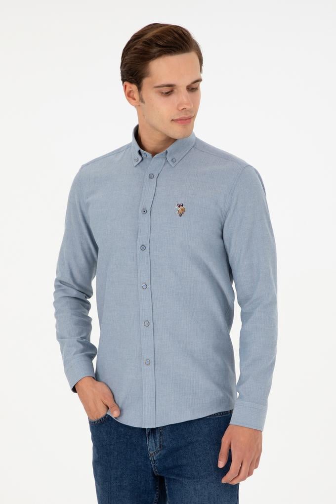 Erkek Saks Uzun Kollu Basic Gömlek