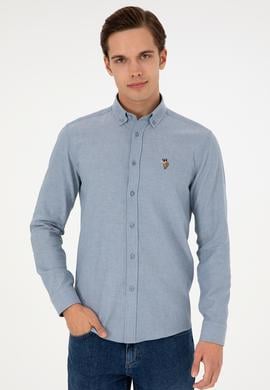 Erkek Saks Uzun Kollu Basic Gömlek - 50293980085