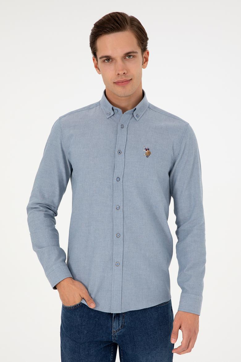 Erkek Saks Uzun Kollu Basic Gömlek - 50293980085