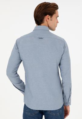 Erkek Saks Uzun Kollu Basic Gömlek - 50293980085