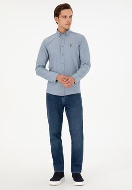 Erkek Saks Uzun Kollu Basic Gömlek - 50293980085