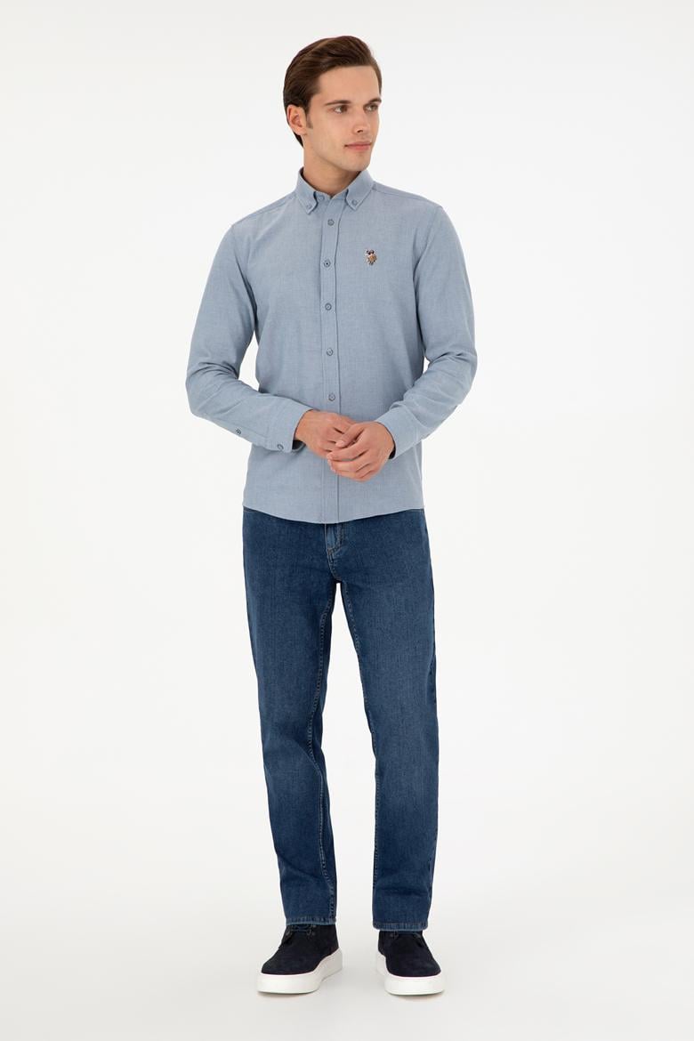 Erkek Saks Uzun Kollu Basic Gömlek - 50293980085