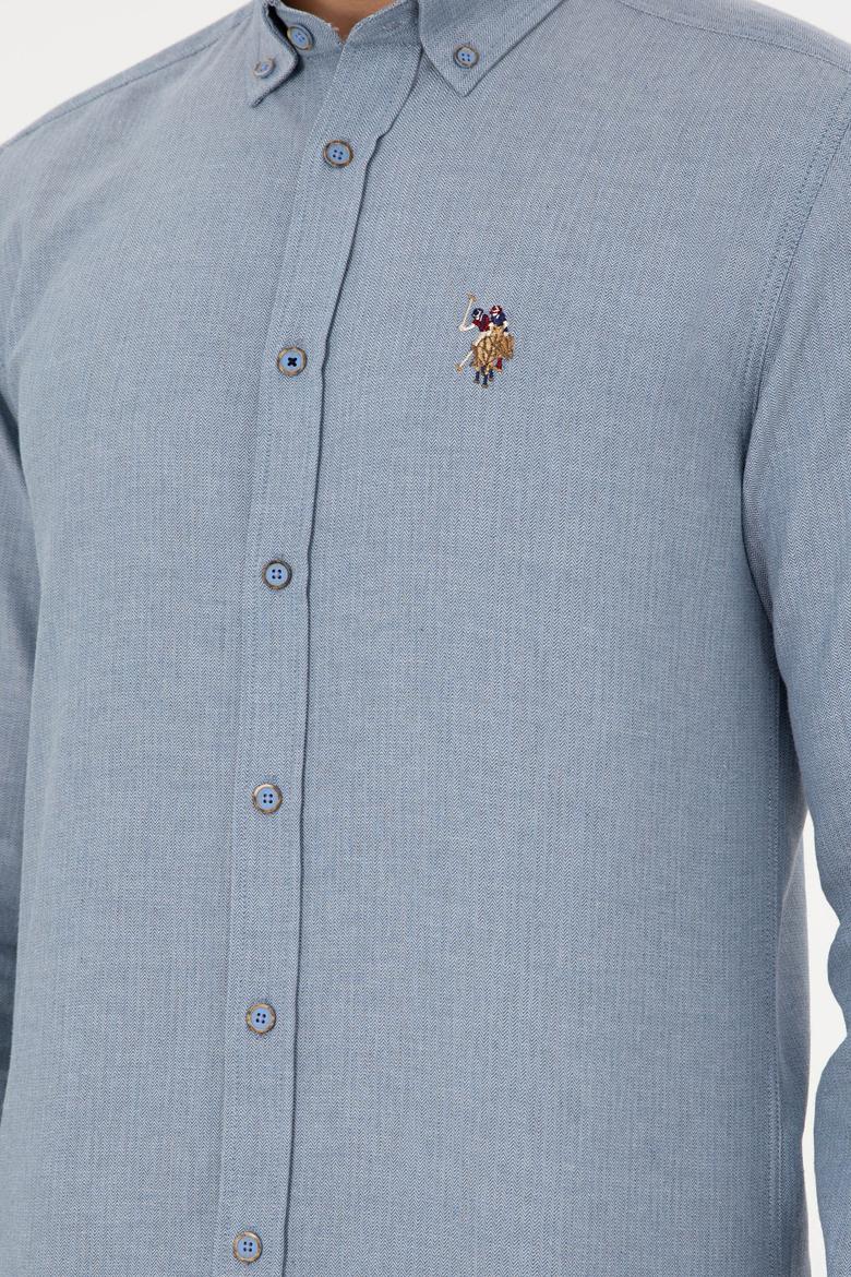 Erkek Saks Uzun Kollu Basic Gömlek - 50293980085