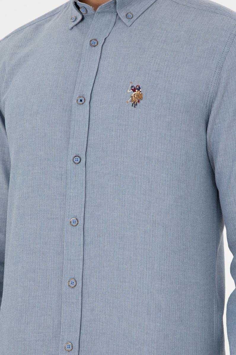 Erkek Saks Uzun Kollu Basic Gömlek