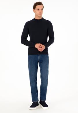 Erkek Slim Fit Çeyrek Balıkçı Yaka Lacivert Basic Triko Kazak - 50298201029