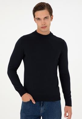 Erkek Slim Fit Çeyrek Balıkçı Yaka Lacivert Basic Triko Kazak - 50298201029