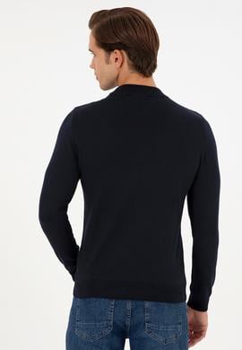 Erkek Slim Fit Çeyrek Balıkçı Yaka Lacivert Basic Triko Kazak - 50298201029