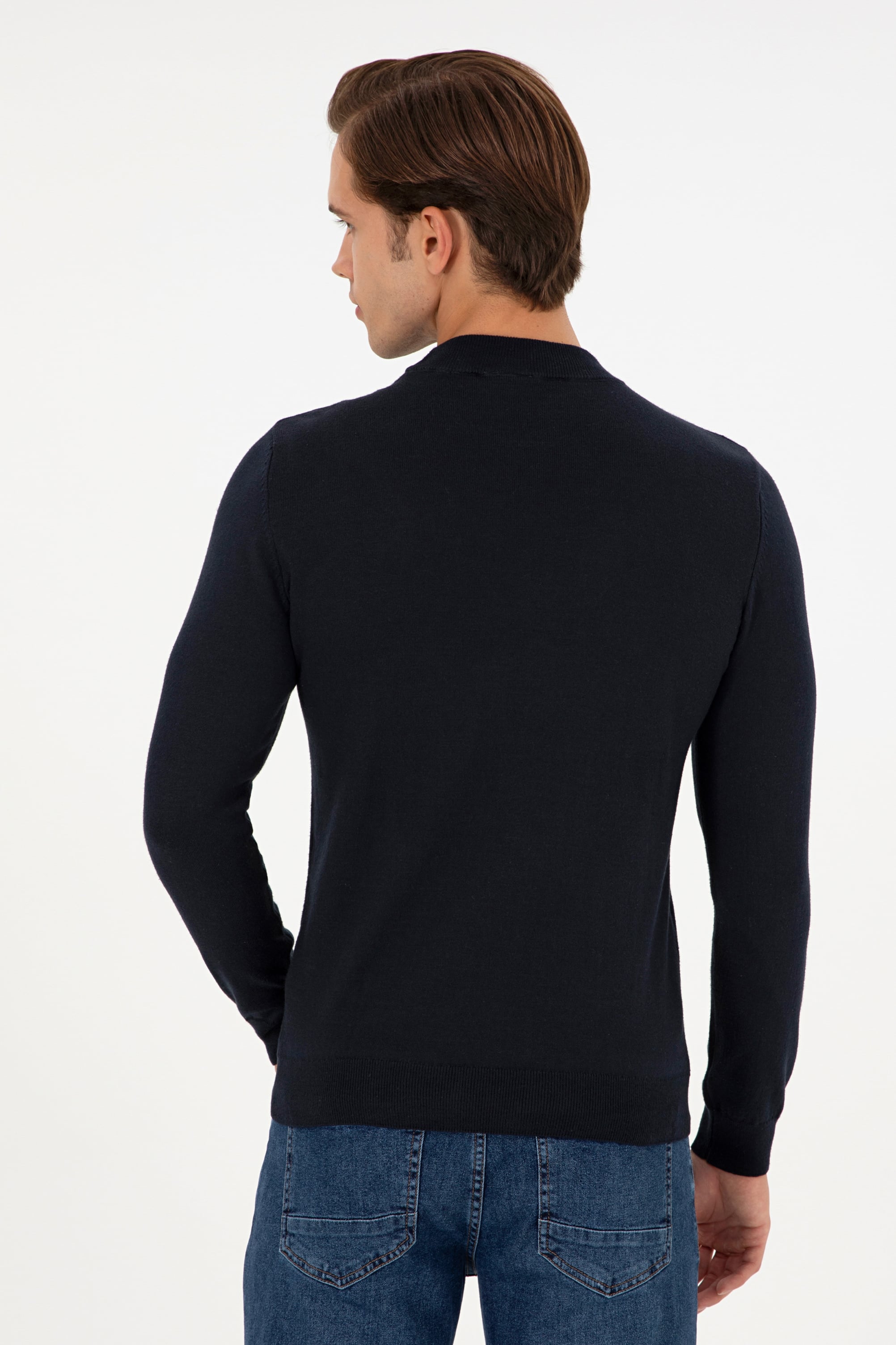Erkek Slim Fit Çeyrek Balıkçı Yaka Lacivert Basic Triko Kazak - Image 5