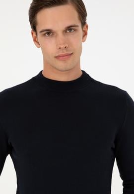 Erkek Slim Fit Çeyrek Balıkçı Yaka Lacivert Basic Triko Kazak - 50298201029