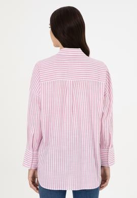 Kadın Pembe Uzun Kollu Çizgili Gömlek - 50297836002