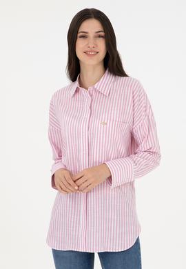 Kadın Pembe Uzun Kollu Çizgili Gömlek - 50297836002